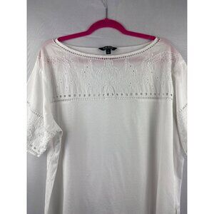 Lauren Ralph Lauren Womens 1X White Eyelet Lace Cotton Modal Top
